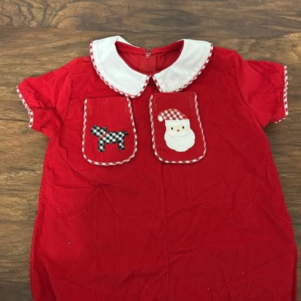 Red Holiday Corduroy Dress with Santa & dog interchangeable patches